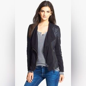 Treasure & Bond Moto Biker Black Leather Jacket | Zip Front Draped